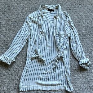 Dressy white and black striped button up shirt